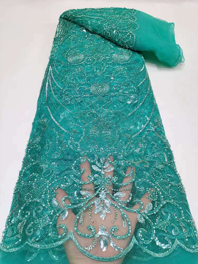 Beaded Tube Embroidery Mesh Fabric Lace Pearl Flower Sequin Embroidery Fabric Dress Wedding Dress Clothing Five yards