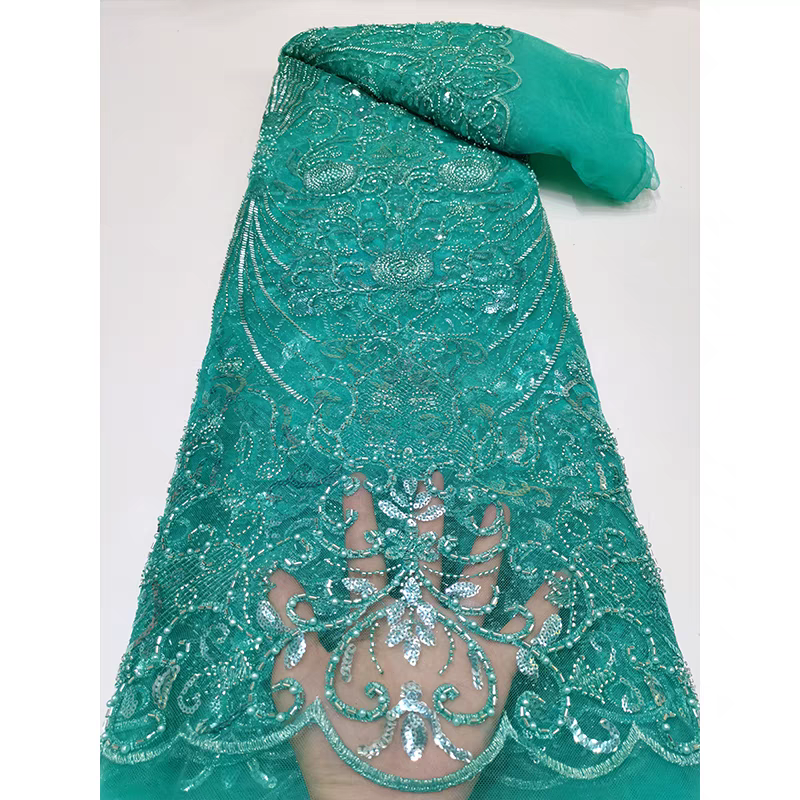 Beaded Tube Embroidery Mesh Fabric Lace Pearl Flower Sequin Embroidery Fabric Dress Wedding Dress Clothing Five yards