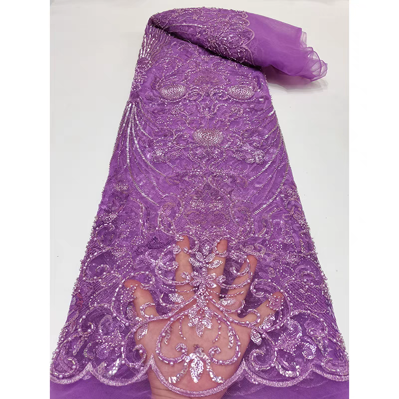 Beaded Tube Embroidery Mesh Fabric Lace Pearl Flower Sequin Embroidery Fabric Dress Wedding Dress Clothing Five yards