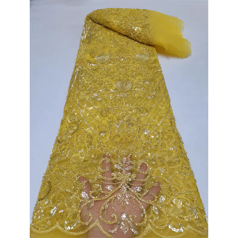 Beaded Tube Embroidery Mesh Fabric Lace Pearl Flower Sequin Embroidery Fabric Dress Wedding Dress Clothing Five yards