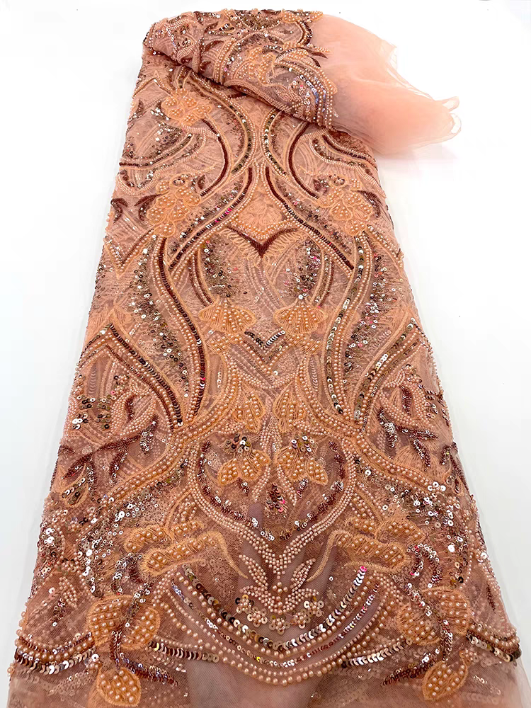 European and American mesh fabric beaded tube embroidery heart-shaped bubble nail beaded lace sequin embroidery fabric dress wedding dress 5yards | Amehandmadesg