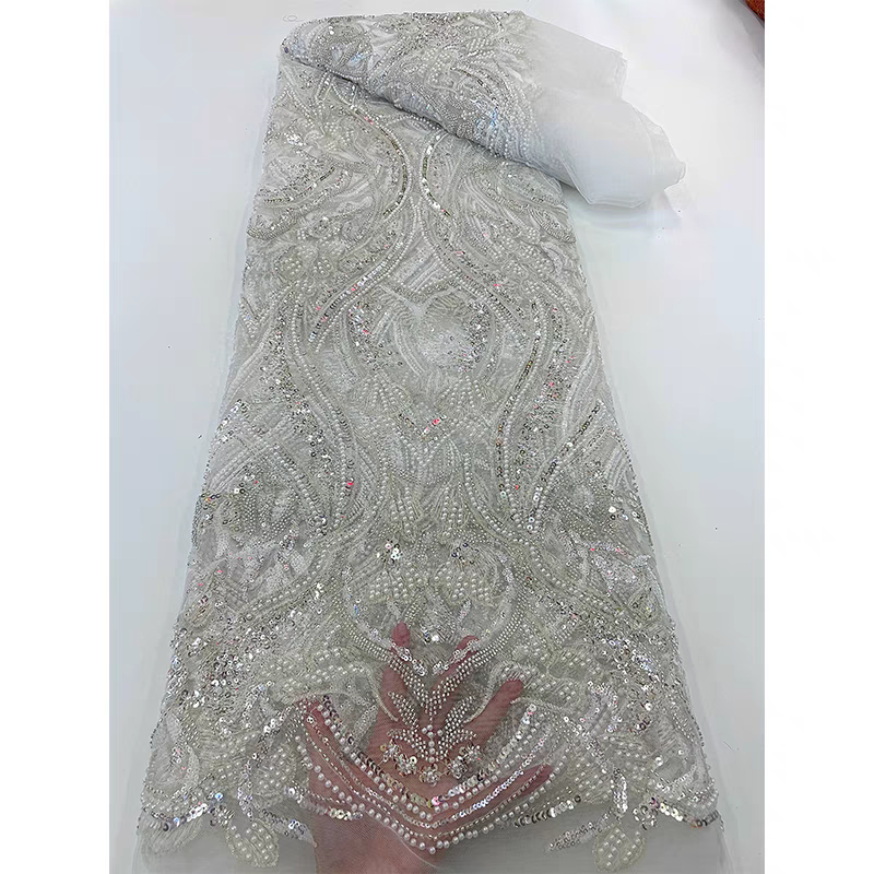 European and American mesh fabric beaded tube embroidery heart-shaped bubble nail beaded lace sequin embroidery fabric dress wedding dress 5yards | Amehandmadesg