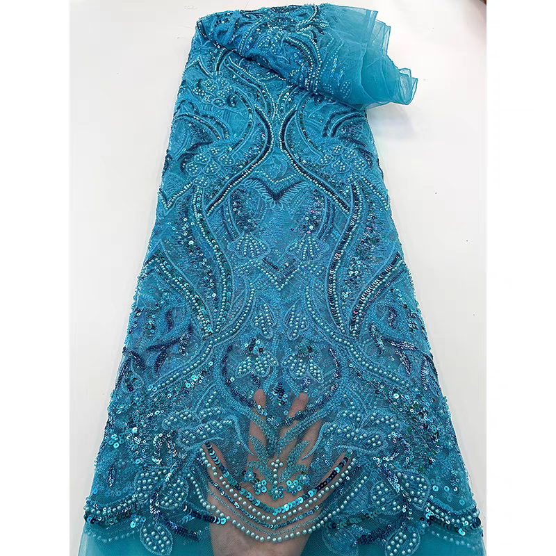 European and American mesh fabric beaded tube embroidery heart-shaped bubble nail beaded lace sequin embroidery fabric dress wedding dress 5yards | Amehandmadesg