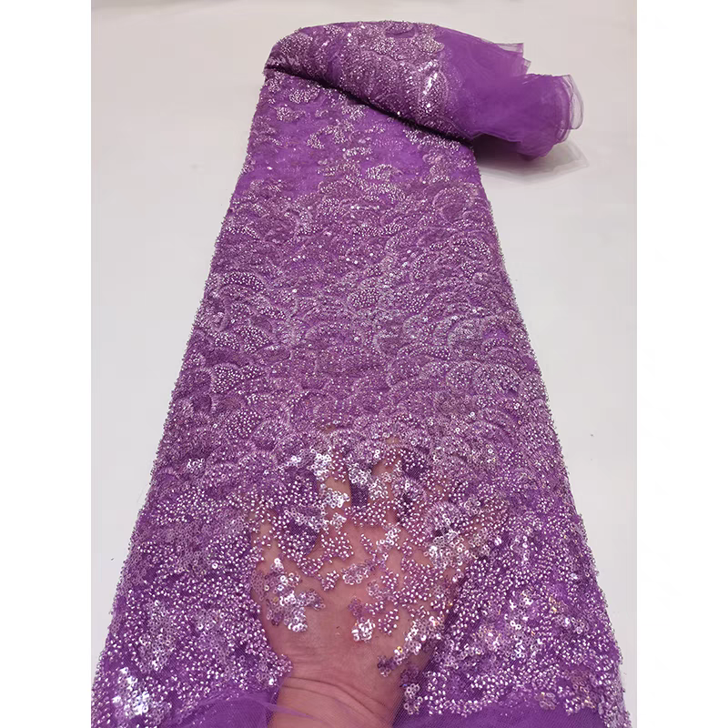 Green lace mesh fabric bead tube embroidery beaded sequin embroidery fabric dress clothing wedding dress Five yards | Amehandmadesg