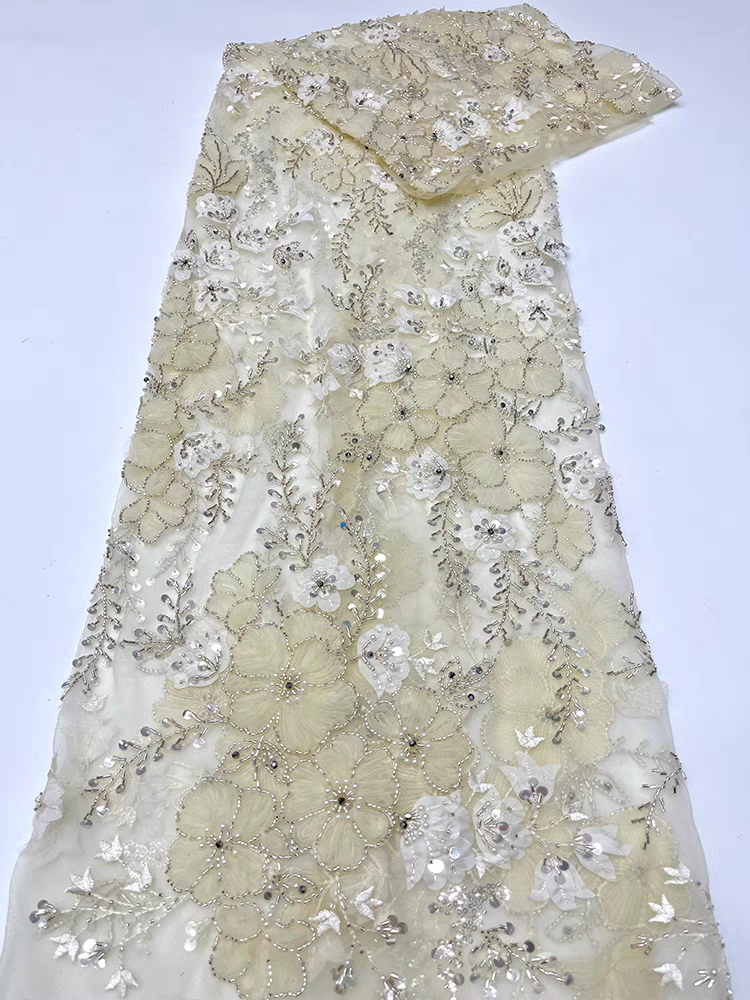 White lace mesh fabric Xuefang flower bubble beads sequin embroidery fabric dress dress children's clothing | Amehandmadesg