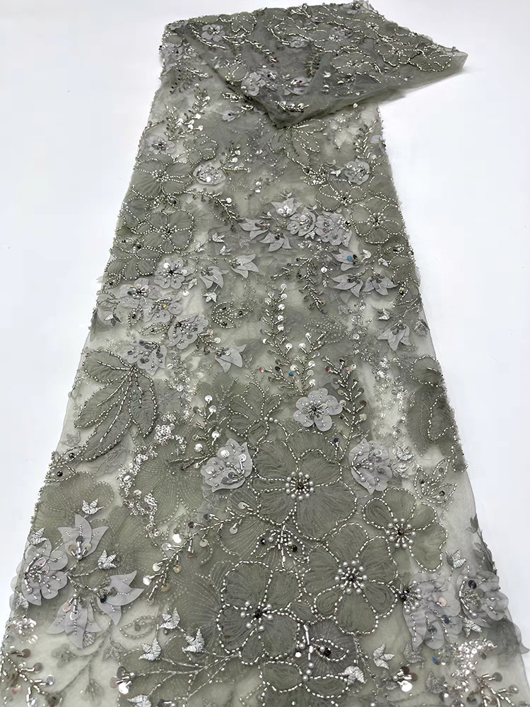 White lace mesh fabric Xuefang flower bubble beads sequin embroidery fabric dress dress children's clothing | Amehandmadesg