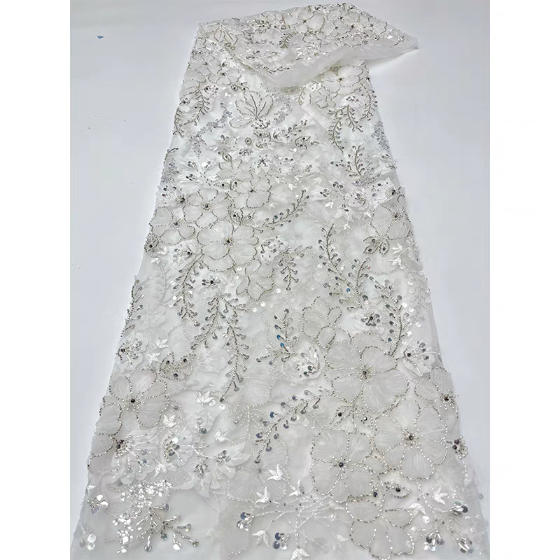 White lace mesh fabric Xuefang flower bubble beads sequin embroidery fabric dress dress children's clothing | Amehandmadesg