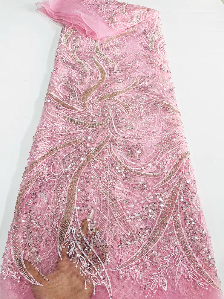 Purple heavy beaded lace mesh beaded pearl sequin embroidery fabric dress clothing wedding dress fabric 5y | Amehandmadesg