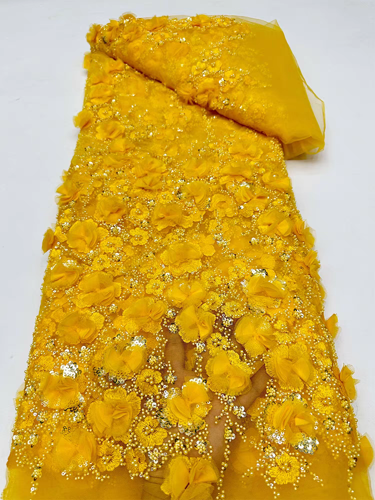 Mesh fabric, beaded tube embroidery, three-dimensional applique flowers, bubble beads, sequins embroidery fabric, dress wedding dress, cheongsam | Amehandmadesg