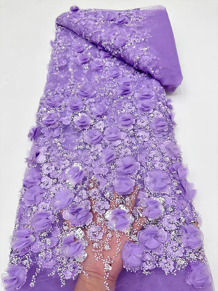 Mesh fabric, beaded tube embroidery, three-dimensional applique flowers, bubble beads, sequins embroidery fabric, dress wedding dress, cheongsam | Amehandmadesg