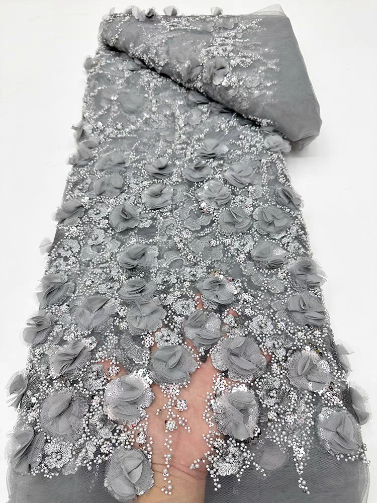 Mesh fabric, beaded tube embroidery, three-dimensional applique flowers, bubble beads, sequins embroidery fabric, dress wedding dress, cheongsam | Amehandmadesg