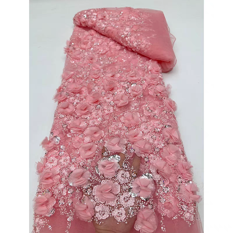 Mesh fabric, beaded tube embroidery, three-dimensional applique flowers, bubble beads, sequins embroidery fabric, dress wedding dress, cheongsam | Amehandmadesg