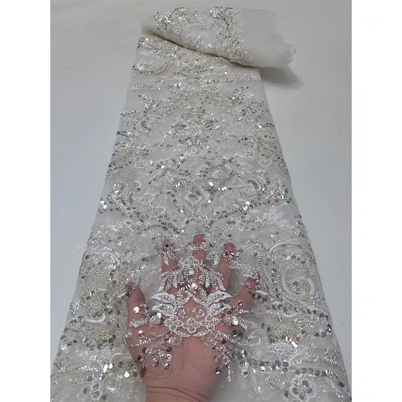 New orange mesh fabric bead tube embroidery beads large beads sequins embroidery fabric dress clothing wedding dress 5Y | Amehandmadesg