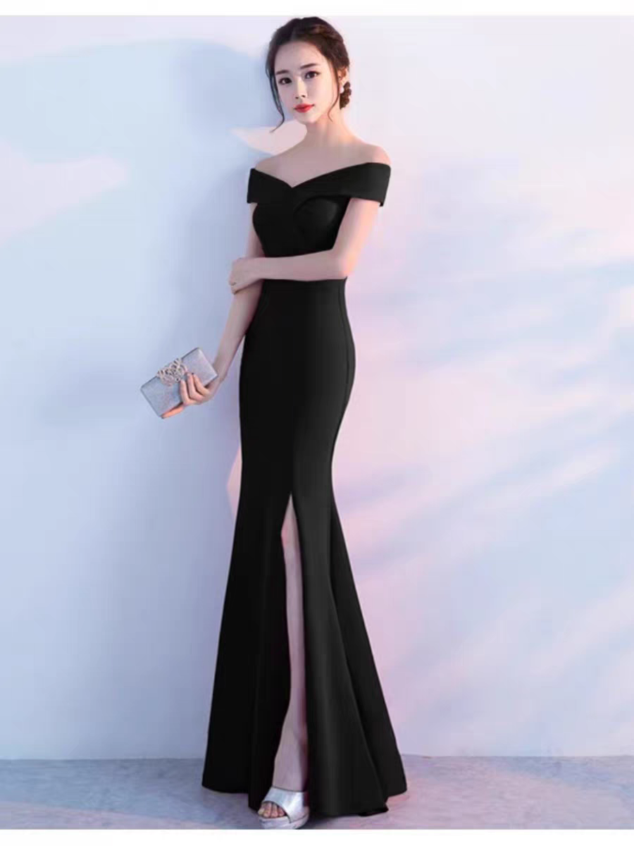 EG-SALE-AME-00122 Western dining etiquette course evening dress banquet women's one shoulder fishtail host etiquette