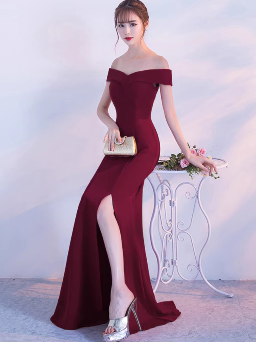 EG-SALE-AME-00122 Western dining etiquette course evening dress banquet women's one shoulder fishtail host etiquette