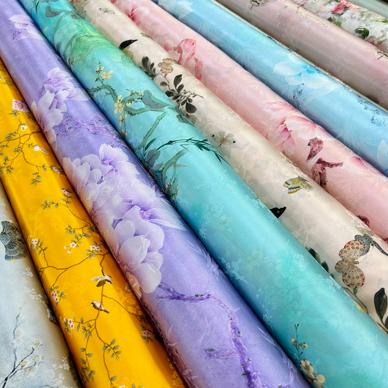Chinese style jacquard silk fabric elastic satin printing skin-friendly heavy mulberry silk cheongsam dress fabric 3003-001