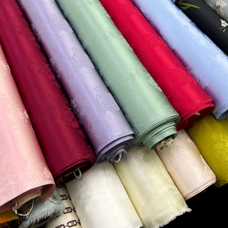 High-end elastic jacquard silk cheongsam fabric Chinese style rose flower mulberry silk fabric 120cm wide 3003-002