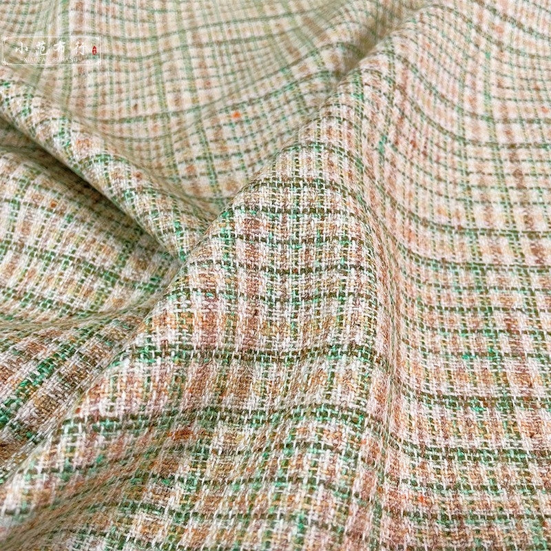 Two-color wool cotton plaid woolen fabric small fragrance woolen fabric spring and autumn suit cheongsam dress half skirt