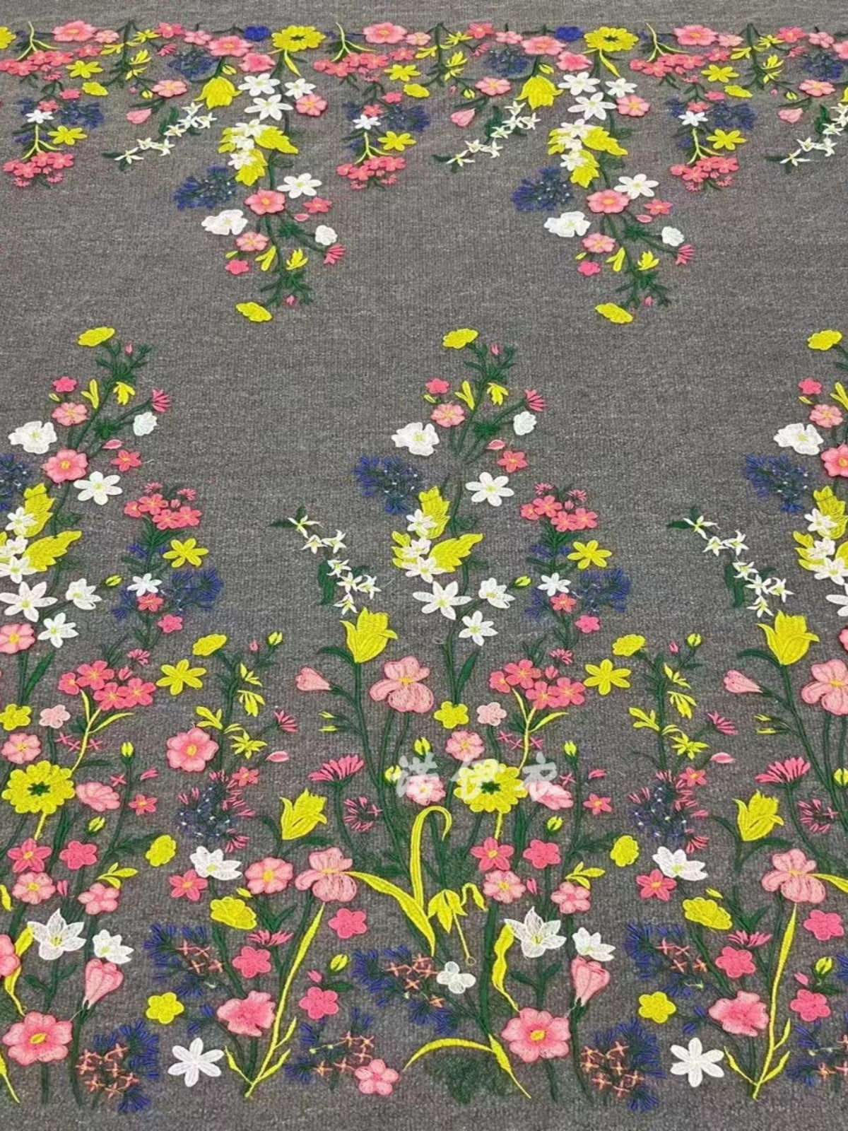 Flower fairy yellow pink color embroidered lace fabric three-dimensional hollow mesh embroidery French dress long skirt fabric