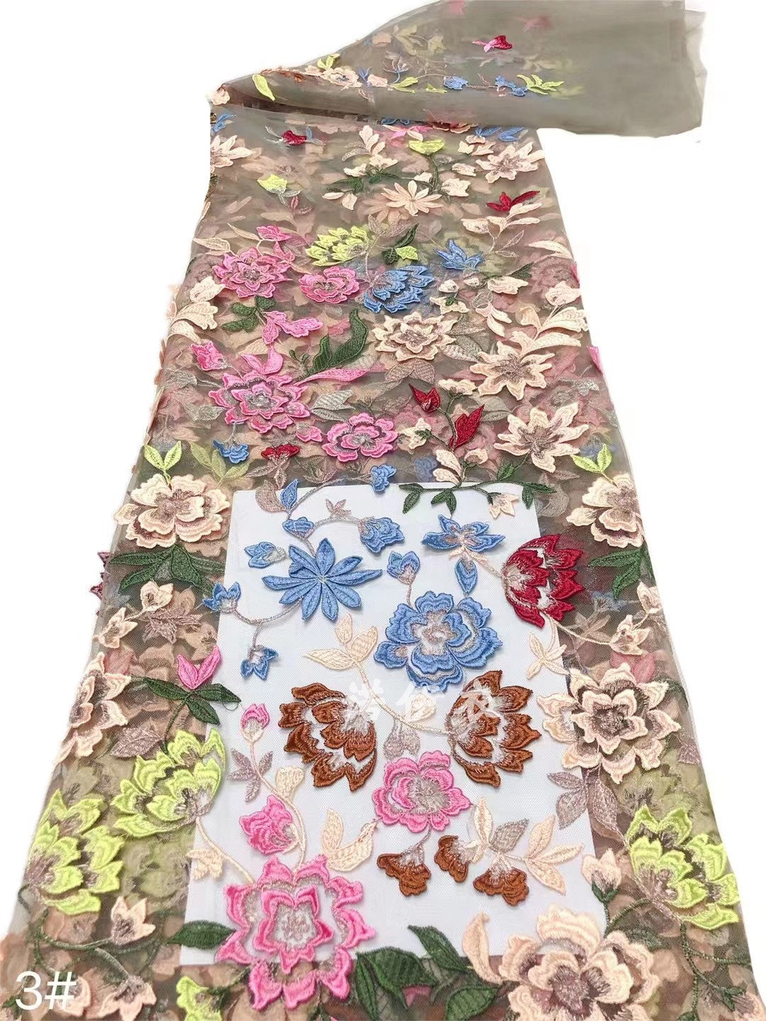 European and American color three-dimensional flower embroidery lace dress fabric water soluble embroidery mesh dress fabric
