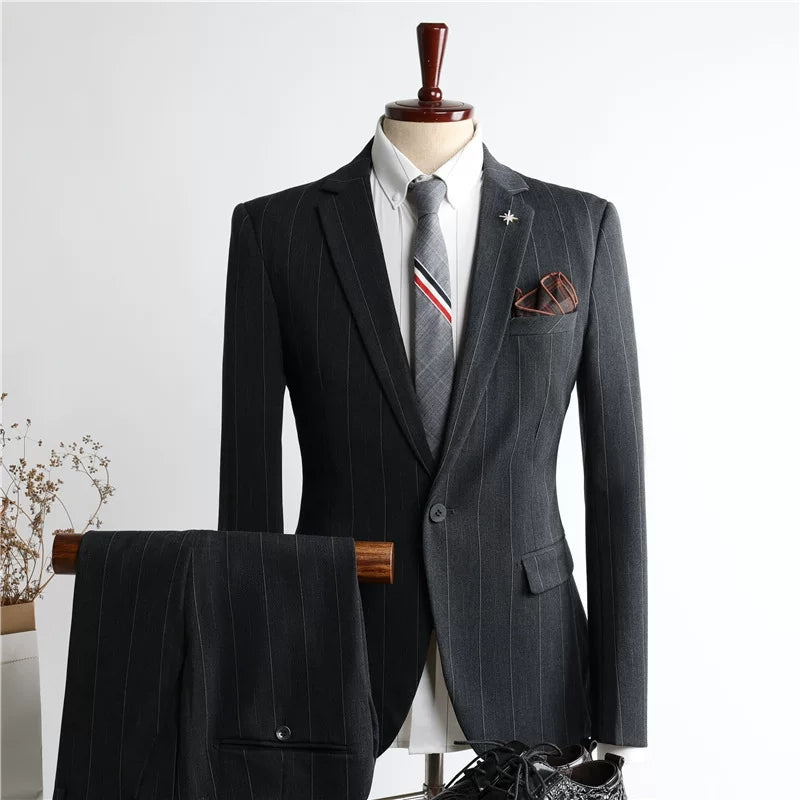 Suits for men British style striped casual suits three-piece suits for grooms wedding dresses