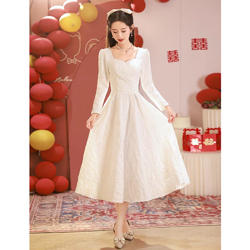 BG-WED-AME-10072 White evening dress for women, small, high-end, niche, luxury banquet, can be worn for registration, engagement dress