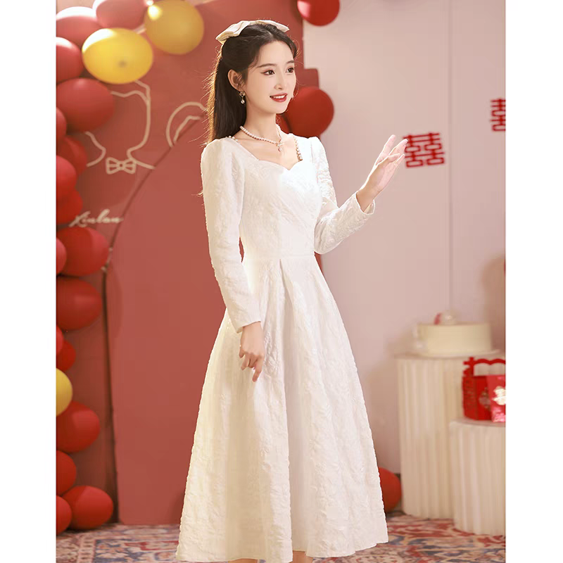 BG-WED-AME-10072 White evening dress for women, small, high-end, niche, luxury banquet, can be worn for registration, engagement dress