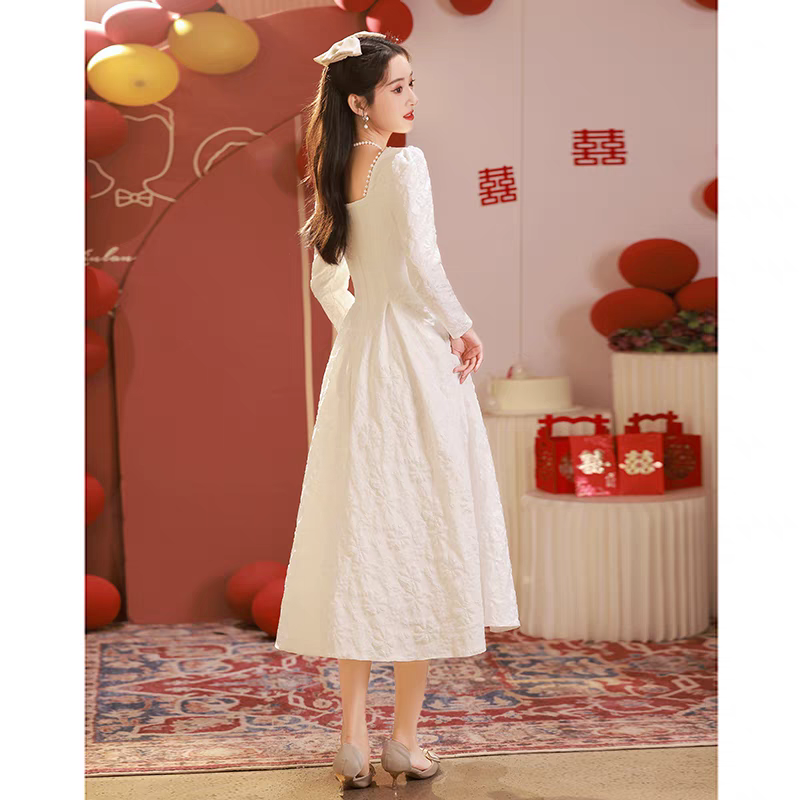 BG-WED-AME-10072 White evening dress for women, small, high-end, niche, luxury banquet, can be worn for registration, engagement dress
