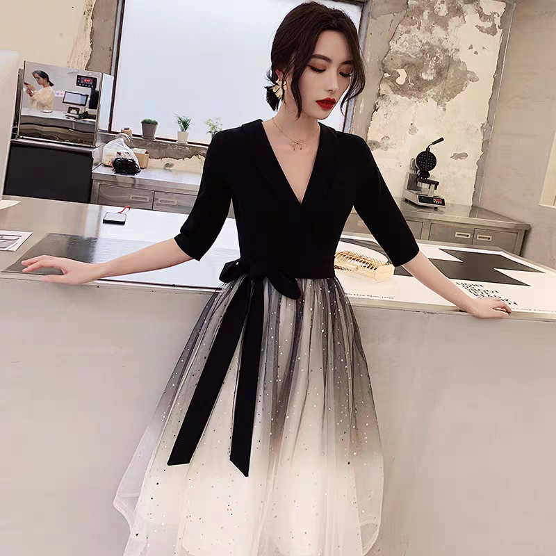 EG-SALE-AME-00109 Small evening dress for women new black banquet temperament gradient dress high-end daily wear host spring