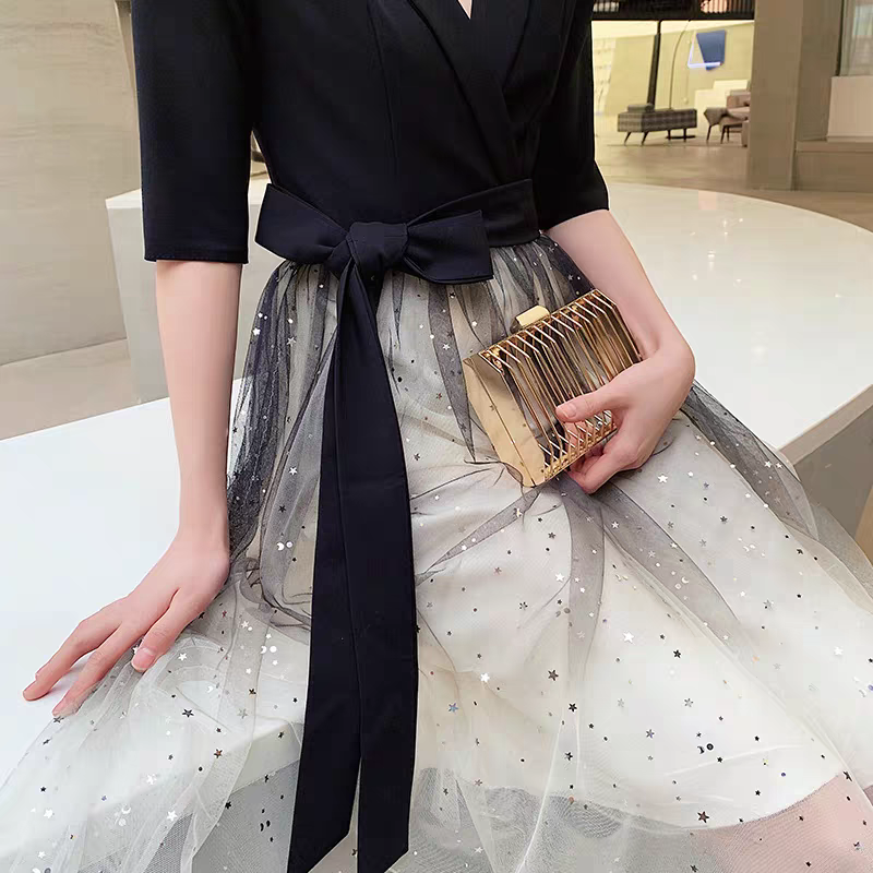 EG-SALE-AME-00109 Small evening dress for women new black banquet temperament gradient dress high-end daily wear host spring