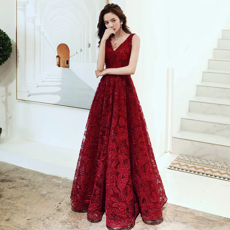 EG-SALE-AME-00113 Burgundy toast dress bride high-end wedding day casual dress high-end evening dress engagement dress