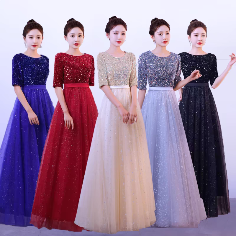 EG-SALE-AME-00116 performance costumes female long skirt chorus costumes art examination solo recitation performance costumes