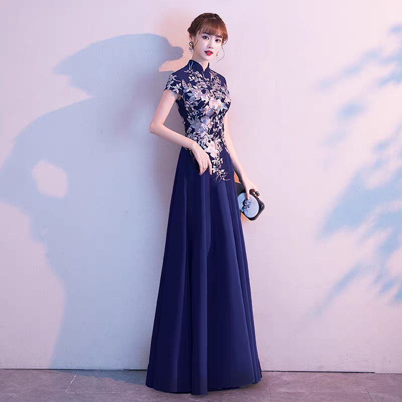 EG-SALE-AME-00141 Chinese evening dress for women new noble banquet host temperament long cheongsam chorus performance skirt