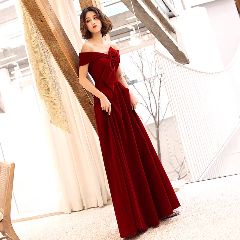 EG-SALE-AME-00196 Toast dress bride 2025 new style atmospheric wine red wedding engagement dress banquet evening dress female