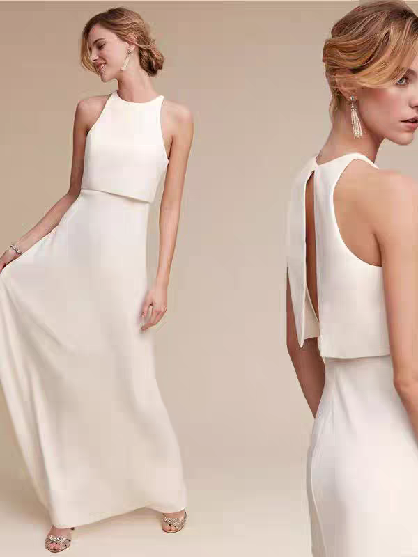BG-WED-AME-10070 High-end custom Danish fashion niche personality split satin minimalist style elegant backless light wedding dress
