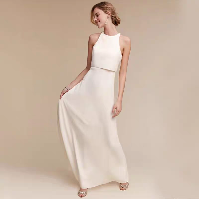 BG-WED-AME-10070 High-end custom Danish fashion niche personality split satin minimalist style elegant backless light wedding dress