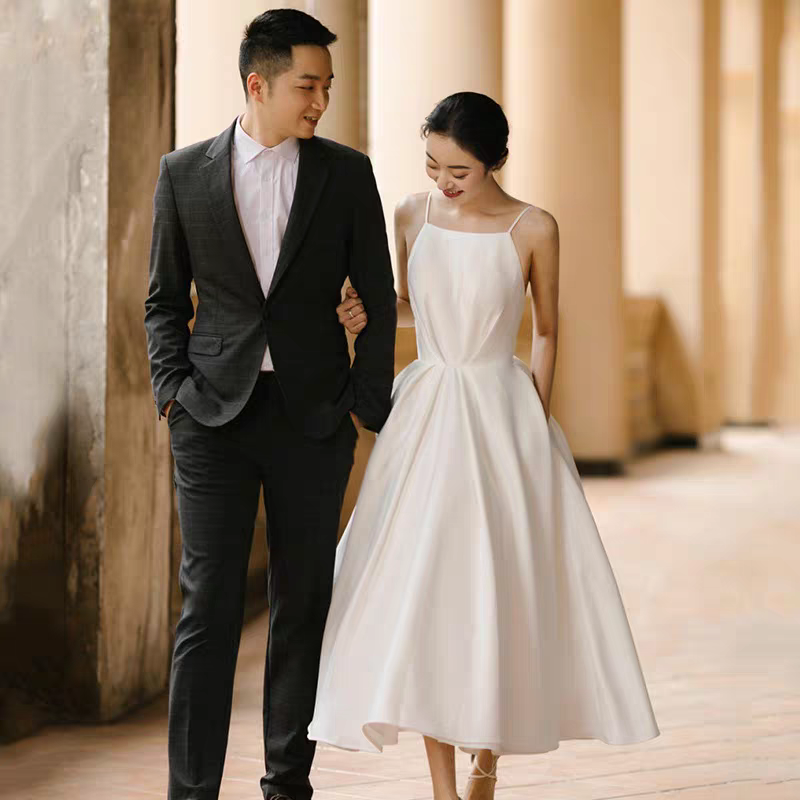 BG-WED-AME-10069 Light wedding dress simple French style outdoor gown travel photography light gauze super fairy forest travel photography small white satin