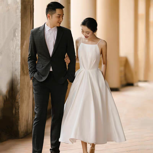 BG-WED-AME-10069 Light wedding dress simple French style outdoor gown travel photography light gauze super fairy forest travel photography small white satin
