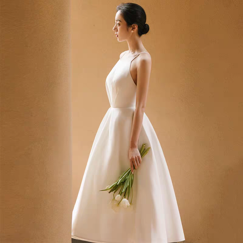 BG-WED-AME-10069 Light wedding dress simple French style outdoor gown travel photography light gauze super fairy forest travel photography small white satin