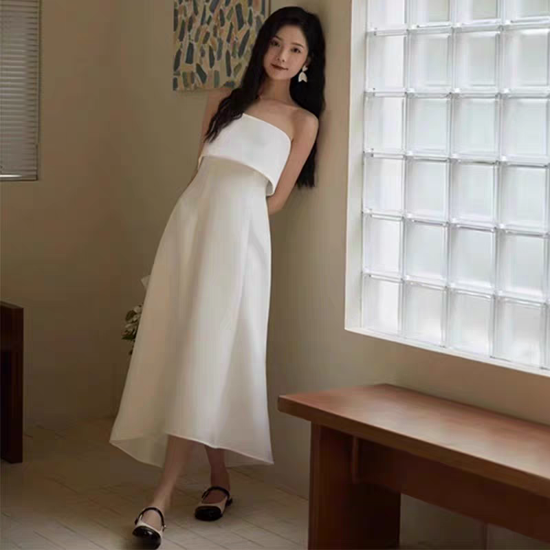 BG-WED-AME-10068 Customized elegant white light wedding dress light luxury birthday party tube top evening dress get a certificate travel shoot