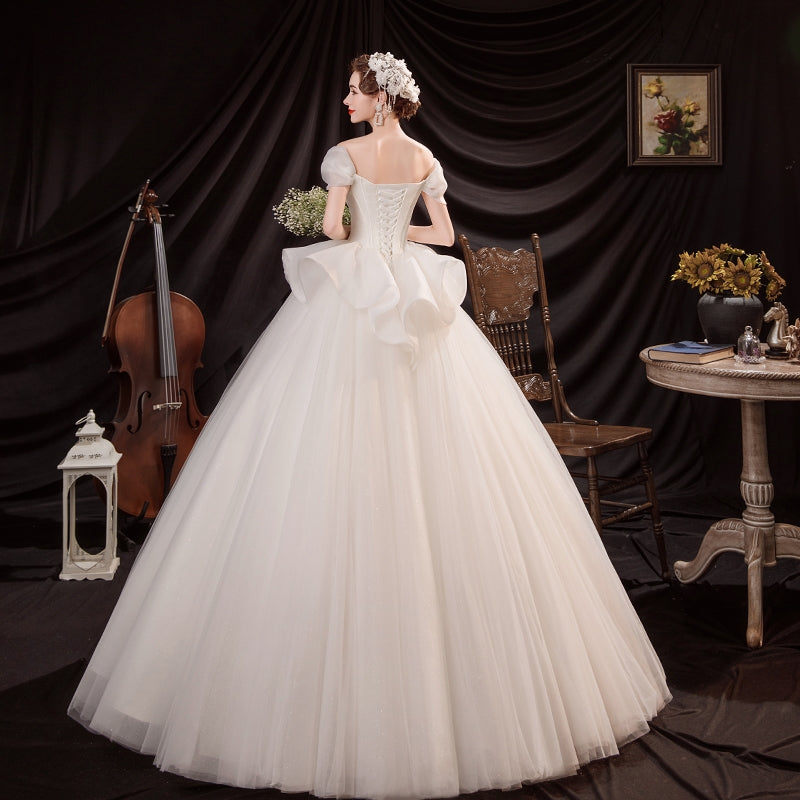 Princess Tribe like a princess fashion model French one-word shoulder bride poncho dress wedding dress 16092