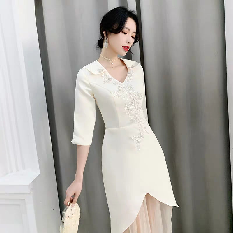 Champagne bridesmaid dress 2019 new winter annual party evening dress skirt long sister group wedding dress was thin