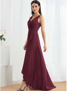 High-Low Bridesmaid Dresses A-Line V-neck Asymmetrical Bridesmaid Dress With Split Front