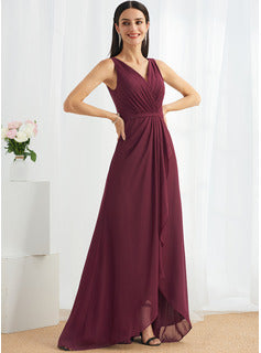 High-Low Bridesmaid Dresses A-Line V-neck Asymmetrical Bridesmaid Dress With Split Front