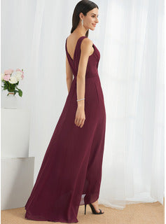 High-Low Bridesmaid Dresses A-Line V-neck Asymmetrical Bridesmaid Dress With Split Front