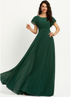 A-Line Scoop Neck Floor-Length Bridesmaid Dress With Ruffle Long Bridesmaid Dresses