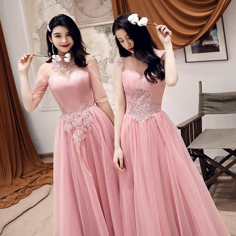 Bridesmaid clothing women 2019 new autumn and winter sisters skirt group net red vibrato with the same pink fairy temperament long section Korean version