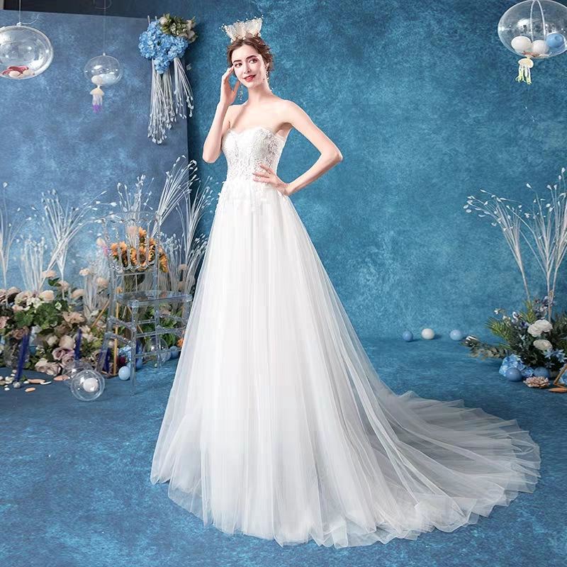 Angel wedding dress Yinghua fantasy Mori wind bride brigade shoots landscape sea view vacation wedding dress 6198