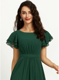 A-Line Scoop Neck Floor-Length Bridesmaid Dress With Ruffle Long Bridesmaid Dresses