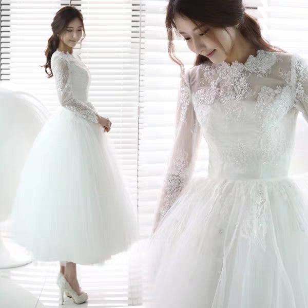 Angel's wedding dress Super Fairy Dream Sen Princess Bride Short Long-sleeved wedding dress skirt wholesale 313